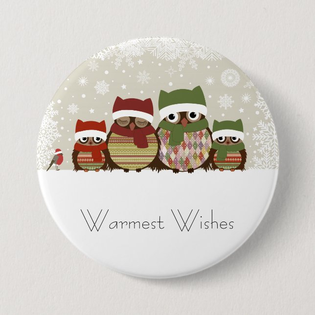 Warmest Wishes Owl Family Button (Front)