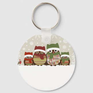Warmest Wishes Owl Family Button Keychain