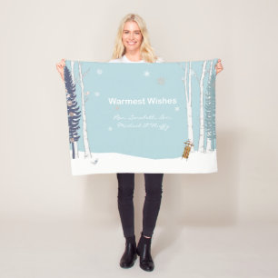 Warmest Wishes Personalized Winter Snow Scene Fleece Blanket