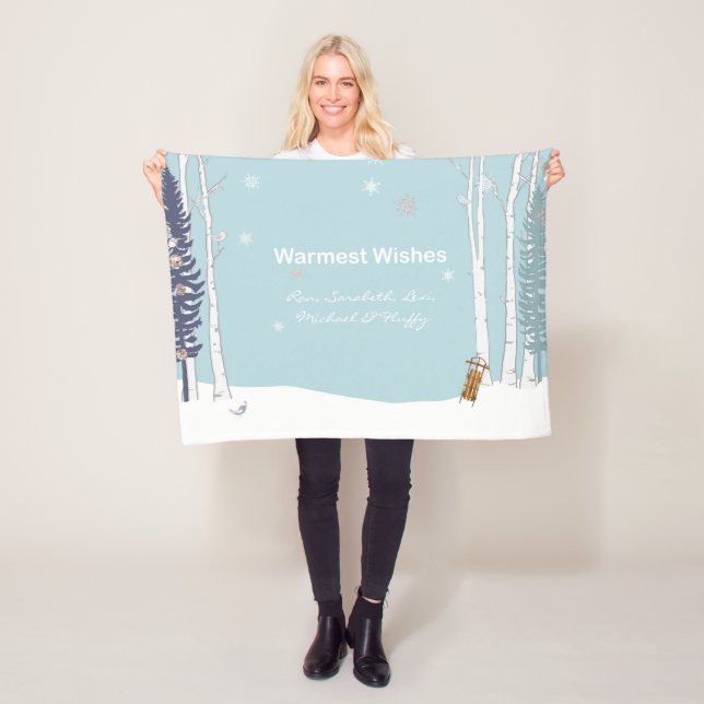 Warmest Wishes Personalized Winter Snow Scene Fleece Blanket (In Situ)