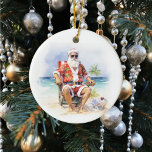 Warmest Wishes Santa at the Beach Ceramic Ornament<br><div class="desc">This design was created though digital art. It may be personalized in the area provided by changing the photo and/or text. Or it can be customized by choosing the click to customize further option and delete or change the colour the background, add text, change the text colour or style, or...</div>