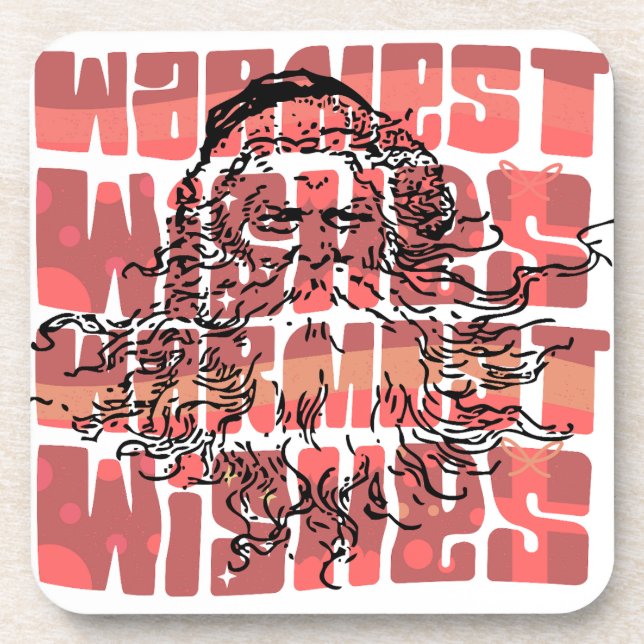 Warmest wishes Santa Claus Christmas Coaster (Front)
