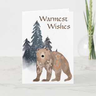 Warmest Wishes Scandi Bear in Forest Christmas Card