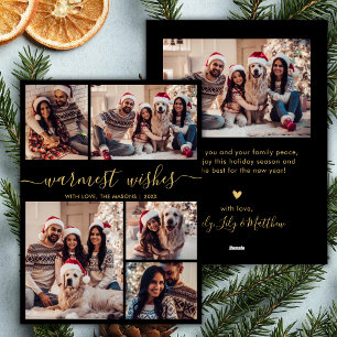 Warmest Wishes Script 5 Photo Collage Christmas Holiday Card