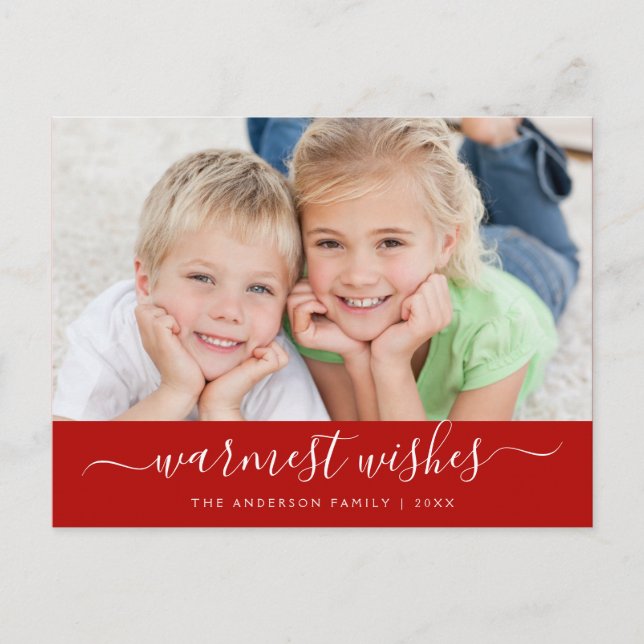 Warmest Wishes Script Christmas Photo Card (Front)