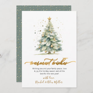 Warmest Wishes Script Non Photo Christmas Tree Holiday Card