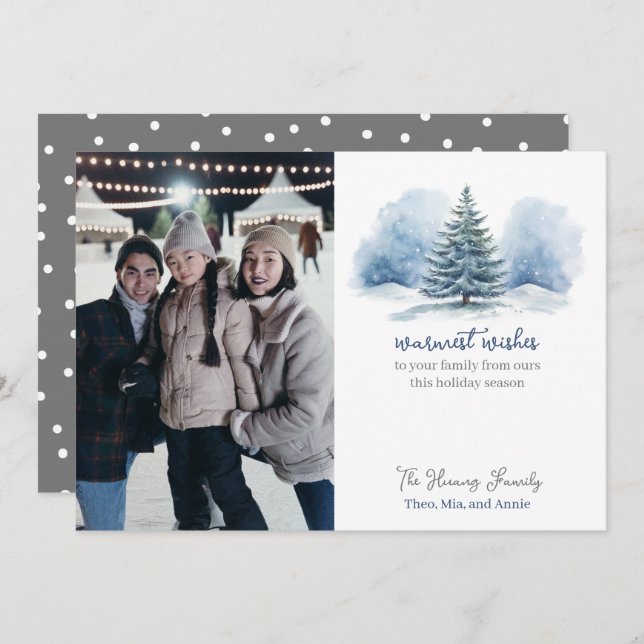 Warmest Wishes Snow Covered Evergreen Tree Holiday Card (Front/Back)