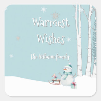 Warmest Wishes Snowman Sled Gifts Personalized Square Sticker