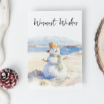 Warmest Wishes Snowman the Beach Holiday Card<br><div class="desc">This design was created though digital art. It may be personalized in the area provided by changing the photo and/or text. Or it can be customized by choosing the click to customize further option and delete or change the colour the background, add text, change the text colour or style, or...</div>