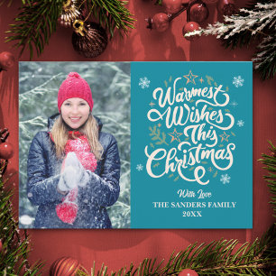 Warmest Wishes This Christmas Cute Family Photo Holiday Card