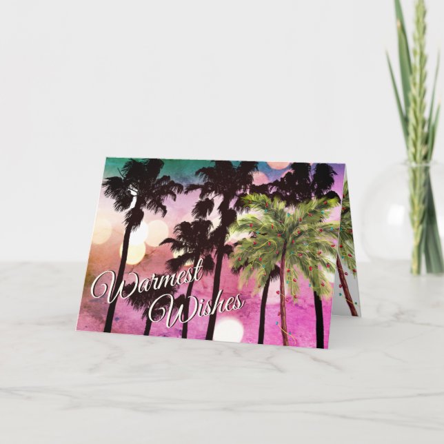 Warmest Wishes Tropical Palm Trees Beach Christmas Holiday Card (Front)