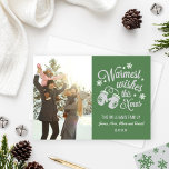 Warmest Wishes Vintage Green Christmas Photo Holiday Card<br><div class="desc">Vintage style Christmas photo card greeting features a "Warmest wishes this Xmas" white script text design with a pair of cozy winter mittens and winter pattern of stars and snowflakes.  Personalize with your photo and custom text.  Spruce green,  white,  and light grey colour scheme.</div>