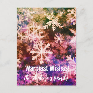Warmest wishes with snowflakes holiday postcard