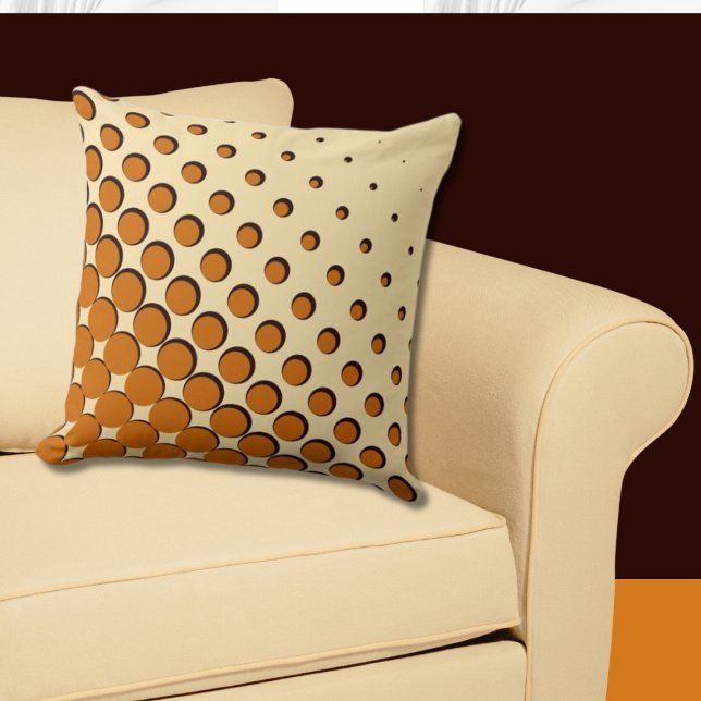 Warming Pale Yellow, Orange, Black Halftone Dots Throw Pillow (Halftone Pattern Pillow in Light Orange)