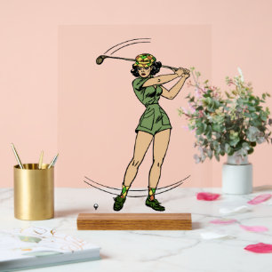 Warming Up for Golf Lady Golfer   Acrylic Sign