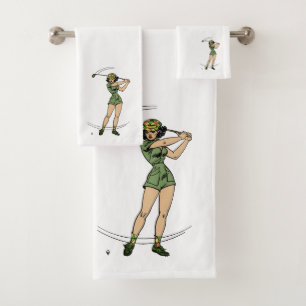 Warming Up for Golf Lady Golfer   Bath Towel Set