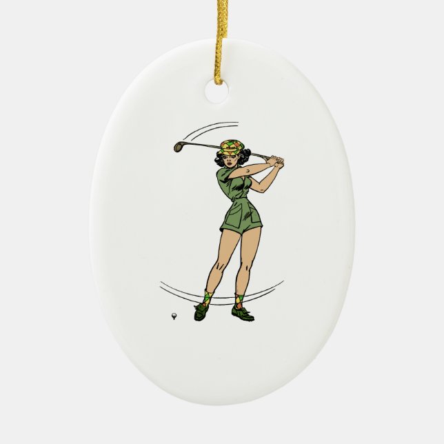 Warming Up for Golf Lady Golfer   Ceramic Ornament (Front)