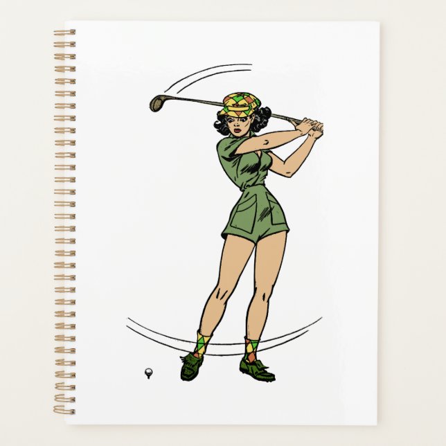 Warming Up for Golf Lady Golfer   Planner (Front)