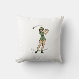 Warming Up for Golf Lady Golfer   Throw Pillow