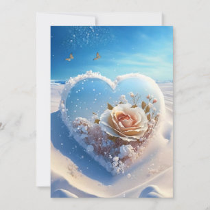 Warmth in Winter: Snowy Floral Heart Wedding  Invitation