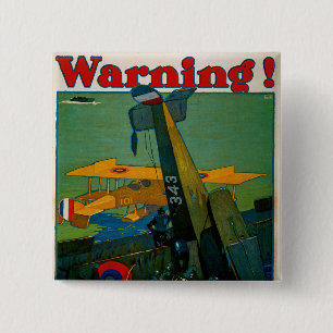 Warning! 2 Inch Square Button