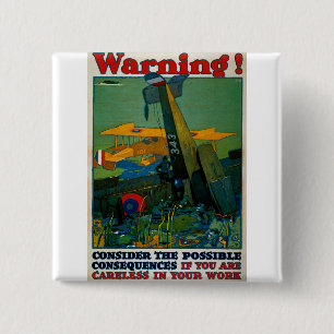 Warning! 2 Inch Square Button