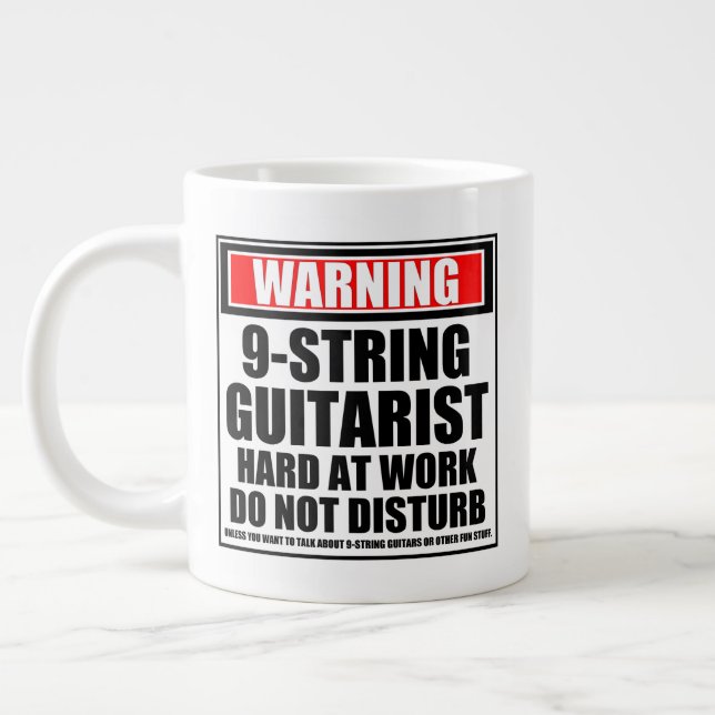 Warning 9-String Guitarist Hard At Work Large Coffee Mug (Left)