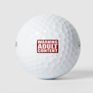 Warning adult content filling sign red golf balls