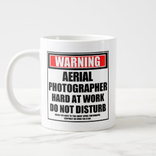 Warning Aerial Photographer Hard At Work Large Coffee Mug