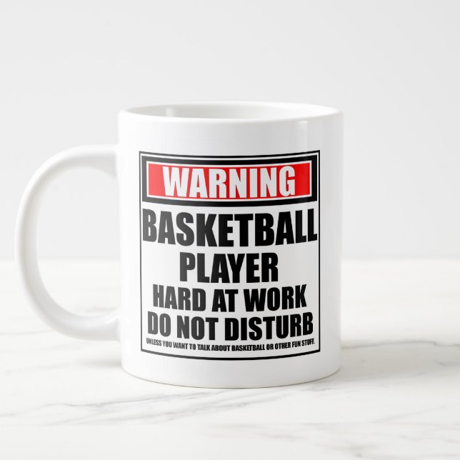 Warning Basketball Player Hard At Work Large Coffee Mug (Left)
