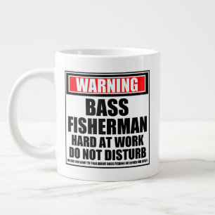 Warning Bass Fisherman Hard At Work Do Not Disturb Large Coffee Mug