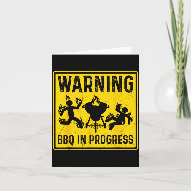 Warning bbq in progress funny grilling barbecue card (Front)