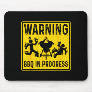 Warning bbq in progress funny grilling barbecue mouse pad