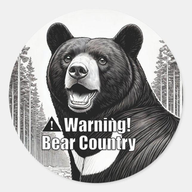 Warning Bear Country Round Sticker (Devant)