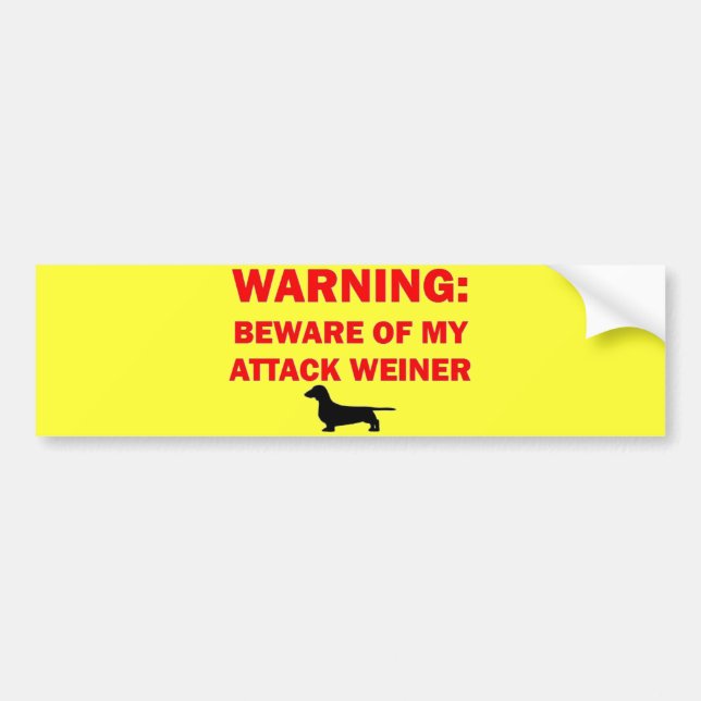Warning Beware of Attack Weiner Dog Bumper Sticker (Front)