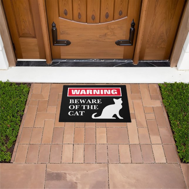 Warning Beware of the cat funny door mat for entry (Outdoor)