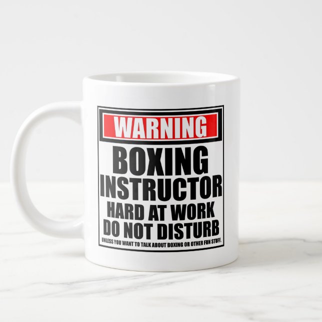 Warning Boxing Instructor Hard At Work Large Coffee Mug (Left)