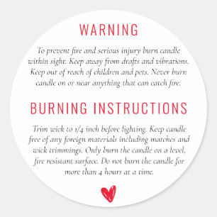 Warning Burning Instructions Candle Product Label