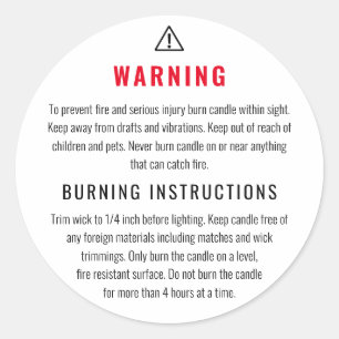 Warning Burning Instructions Candle Product Label