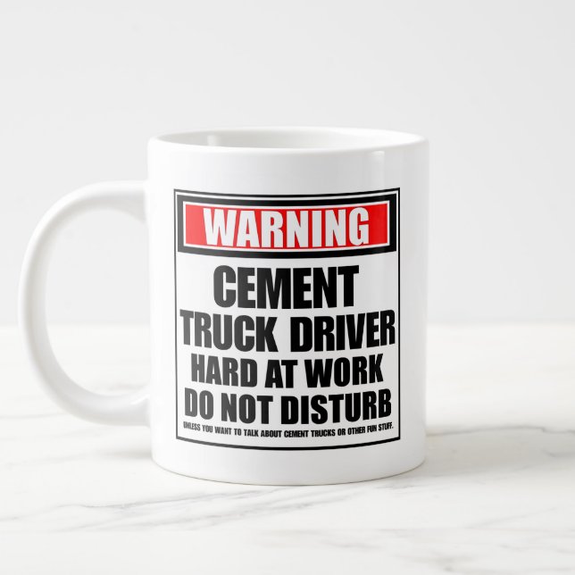 Warning Cement Truck Driver Hard At Work Large Coffee Mug (Left)