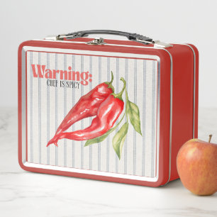 Warning Chef is Spicy Red Chili Pepper Kitchen Art Metal Lunch Box