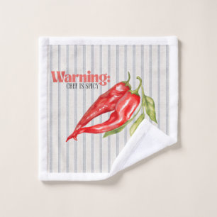 Warning Chef is Spicy Red Chili Pepper Kitchen Art Wash Cloth