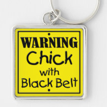 Warning Chick with Black Belt Keychain