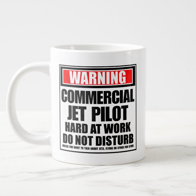Warning Commercial Jet Pilot Hard At Work Large Coffee Mug (Left)