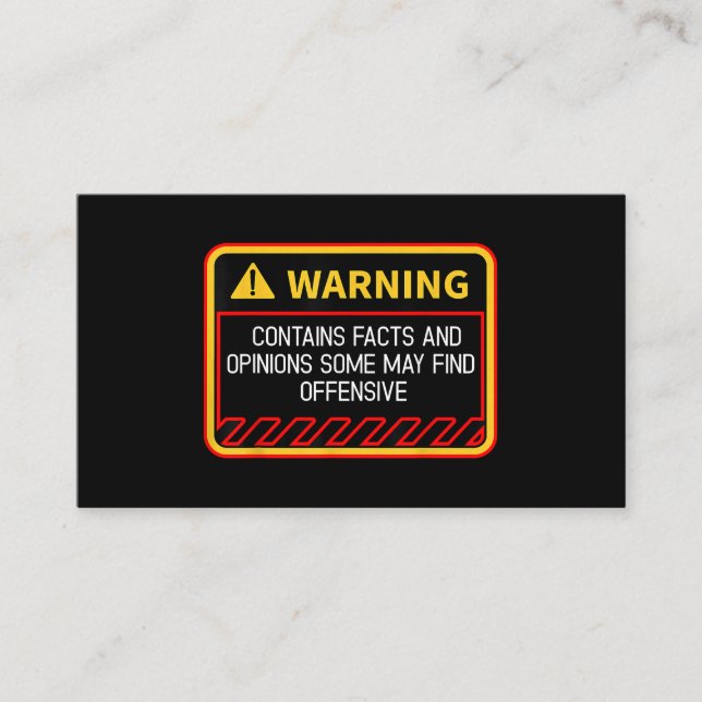 Warning Contains Facts May Find Offensive Humour Business Card (Front)