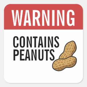 Warning Contains Peanuts Allergy Alert Square Sticker