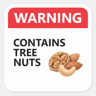WARNING: CONTAINS TREE NUTS | Food Allergy Square Sticker