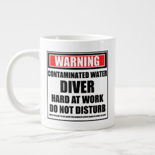 Warning Contaminated Water Diver Hard At Work Large Coffee Mug