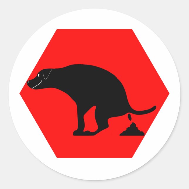 Warning Dog Pooping Classic Round Sticker (Front)