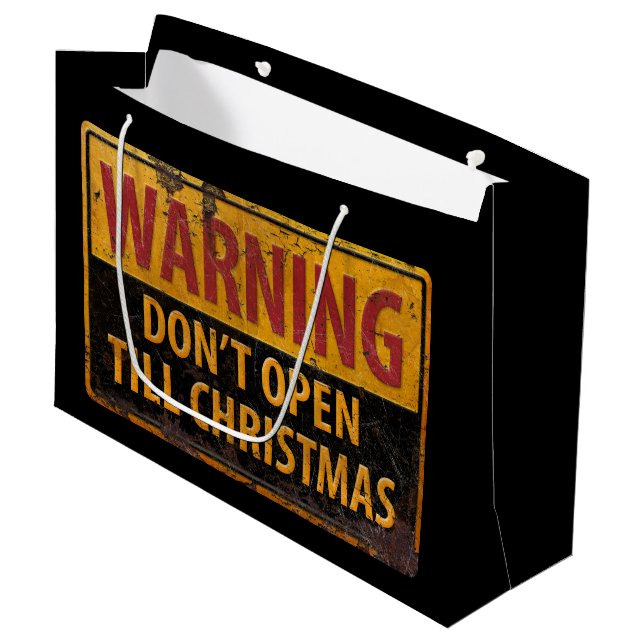WARNING Don't Open Till Christmas Do Not Sign Large Gift Bag (Front Angled)